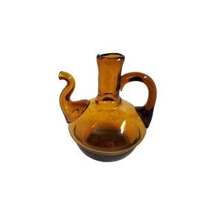 Vintage Hand Blown Amber Glass Oil Vinegar Decanter Pitcher Cruet .